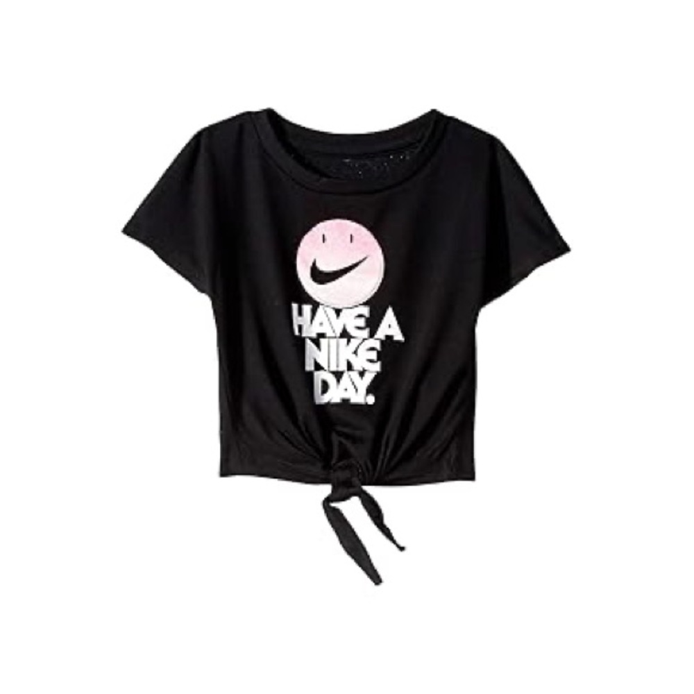 Nike Kids Black Tee with Pink Smile Graphic 6X Little Girl Shirt T-Shirt Tie